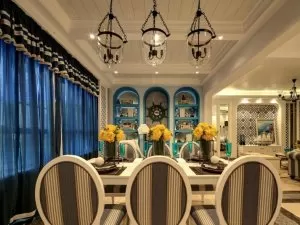 地中海风格吊顶效果图 白色木质餐厅吊顶图片