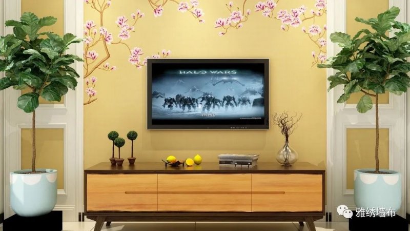 雅绣刺绣墙布系列图片 客厅电视背景墙效果图_8