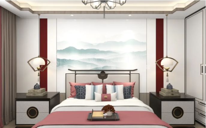 世纪豪门吊顶图片 中国红+新中式卧室装修效果图_3