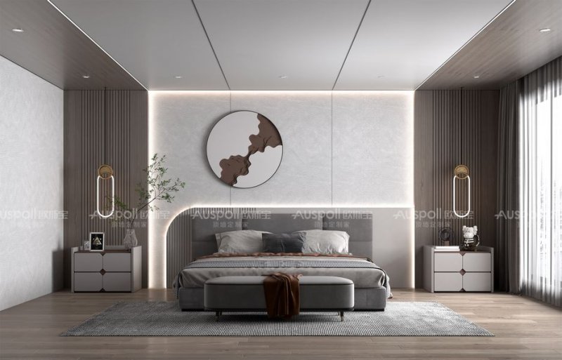 现代风格卧室 氧立方墙板和极简定制大板